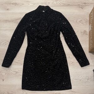 Black Sequin Long-Sleeve Mini Dress with Open Back